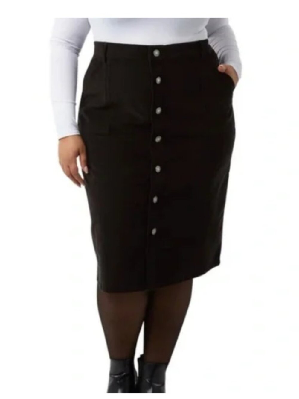 32 Degrees Heat Black Corduroy Midi Skirt Button Front XXL NWT
